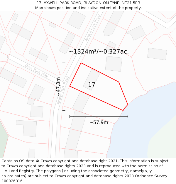 17, AXWELL PARK ROAD, BLAYDON-ON-TYNE, NE21 5PB: Plot and title map