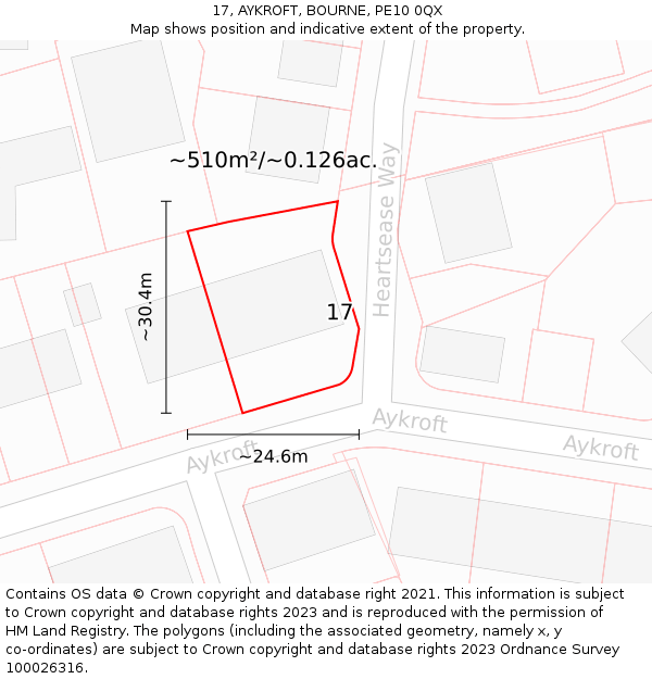 17, AYKROFT, BOURNE, PE10 0QX: Plot and title map