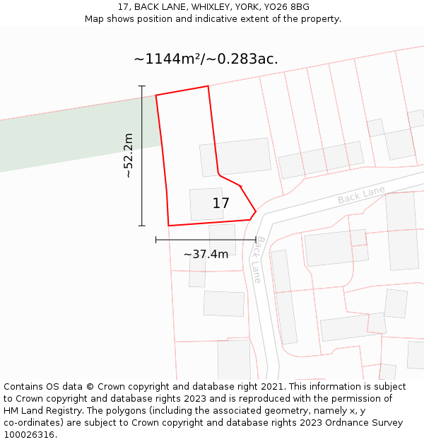 17, BACK LANE, WHIXLEY, YORK, YO26 8BG: Plot and title map