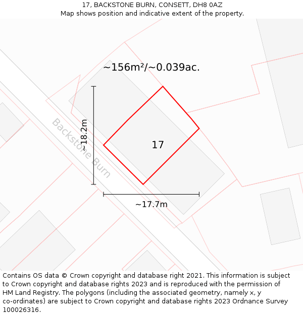 17, BACKSTONE BURN, CONSETT, DH8 0AZ: Plot and title map