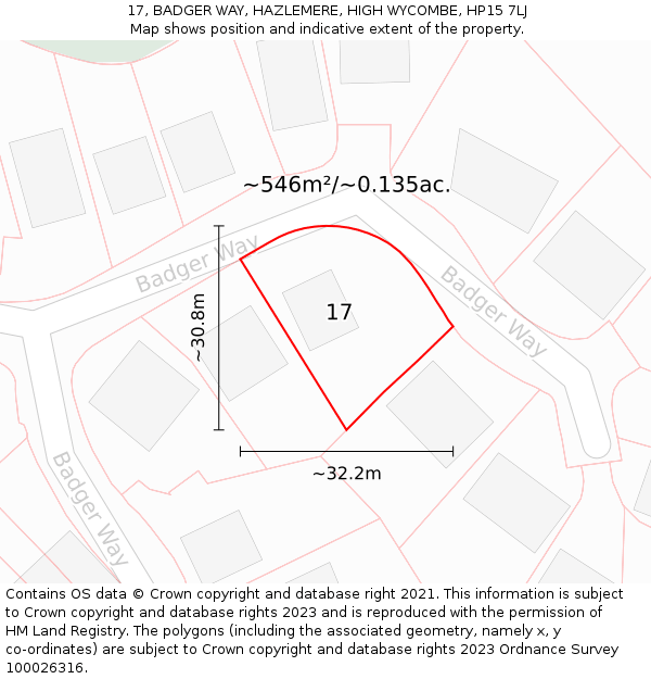 17, BADGER WAY, HAZLEMERE, HIGH WYCOMBE, HP15 7LJ: Plot and title map