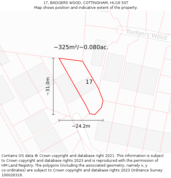 17, BADGERS WOOD, COTTINGHAM, HU16 5ST: Plot and title map