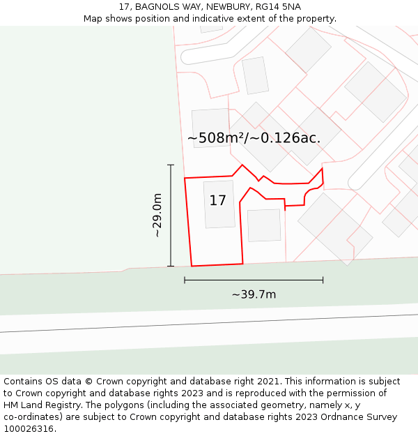 17, BAGNOLS WAY, NEWBURY, RG14 5NA: Plot and title map