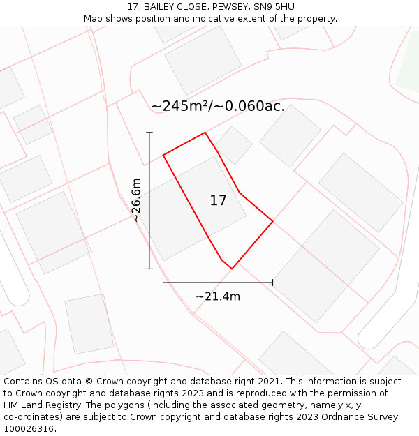 17, BAILEY CLOSE, PEWSEY, SN9 5HU: Plot and title map