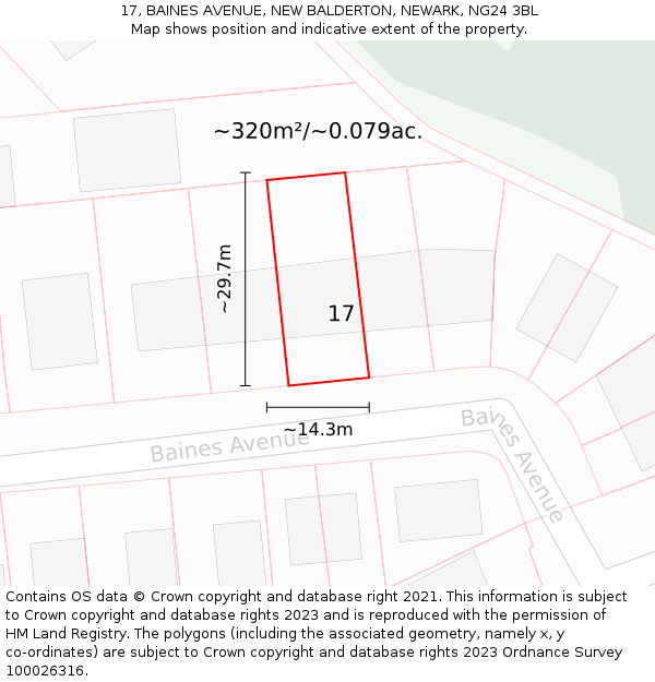 17, BAINES AVENUE, NEW BALDERTON, NEWARK, NG24 3BL: Plot and title map