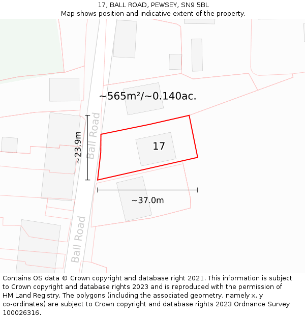 17, BALL ROAD, PEWSEY, SN9 5BL: Plot and title map