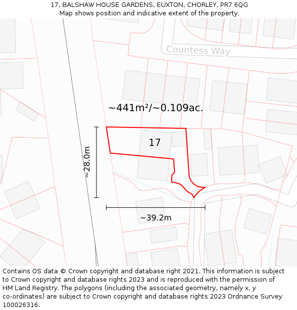 17, BALSHAW HOUSE GARDENS, EUXTON, CHORLEY, PR7 6QG: Plot and title map