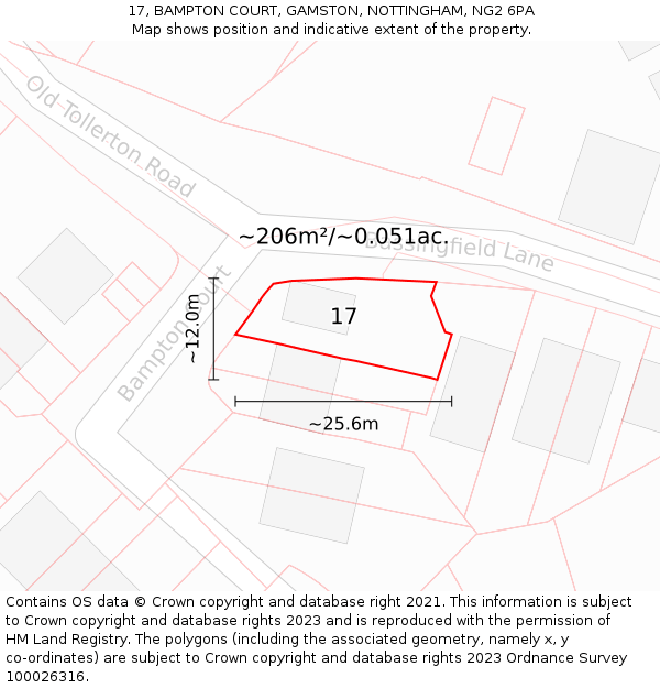 17, BAMPTON COURT, GAMSTON, NOTTINGHAM, NG2 6PA: Plot and title map