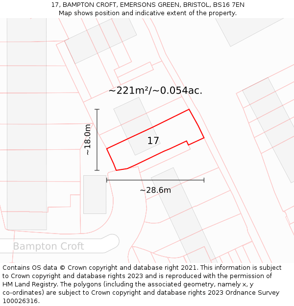 17, BAMPTON CROFT, EMERSONS GREEN, BRISTOL, BS16 7EN: Plot and title map