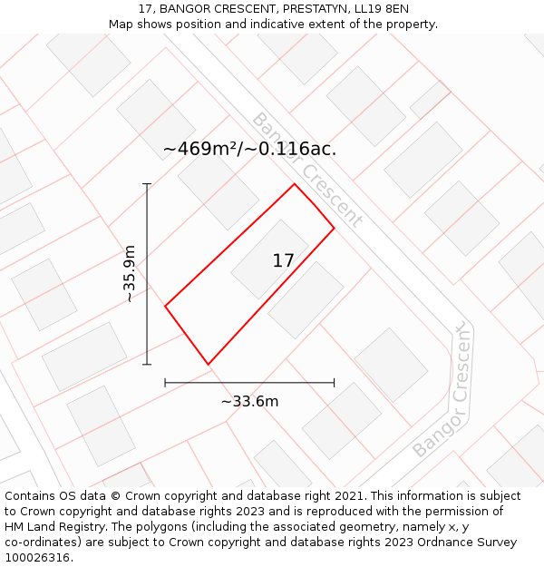 17, BANGOR CRESCENT, PRESTATYN, LL19 8EN: Plot and title map