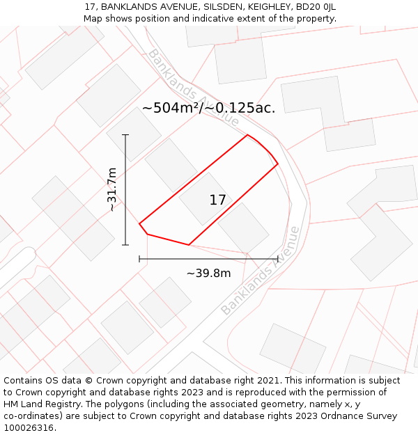 17, BANKLANDS AVENUE, SILSDEN, KEIGHLEY, BD20 0JL: Plot and title map