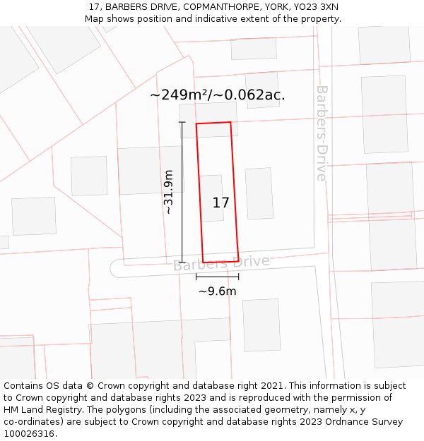 17, BARBERS DRIVE, COPMANTHORPE, YORK, YO23 3XN: Plot and title map