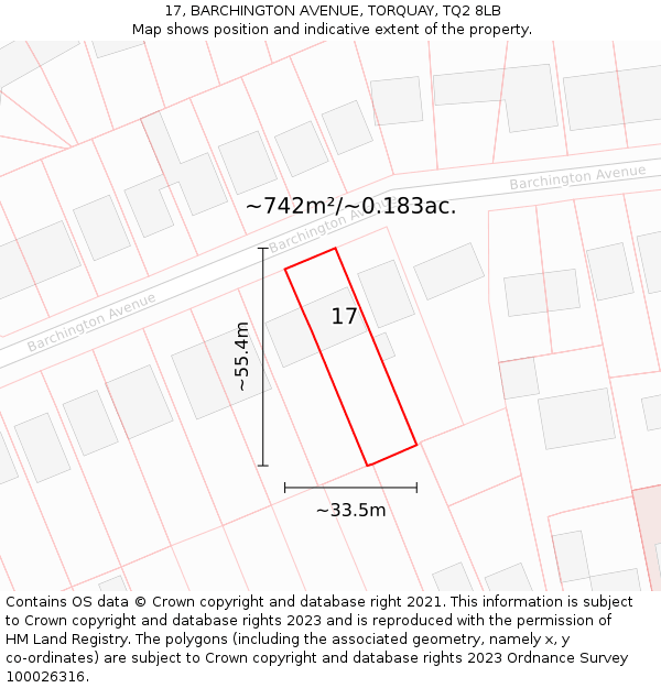 17, BARCHINGTON AVENUE, TORQUAY, TQ2 8LB: Plot and title map