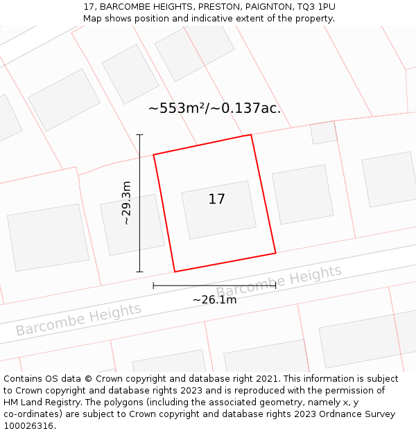17, BARCOMBE HEIGHTS, PRESTON, PAIGNTON, TQ3 1PU: Plot and title map