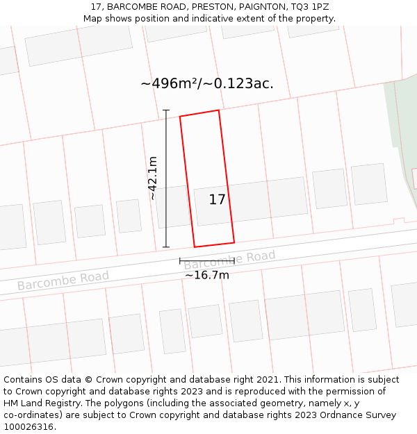 17, BARCOMBE ROAD, PRESTON, PAIGNTON, TQ3 1PZ: Plot and title map