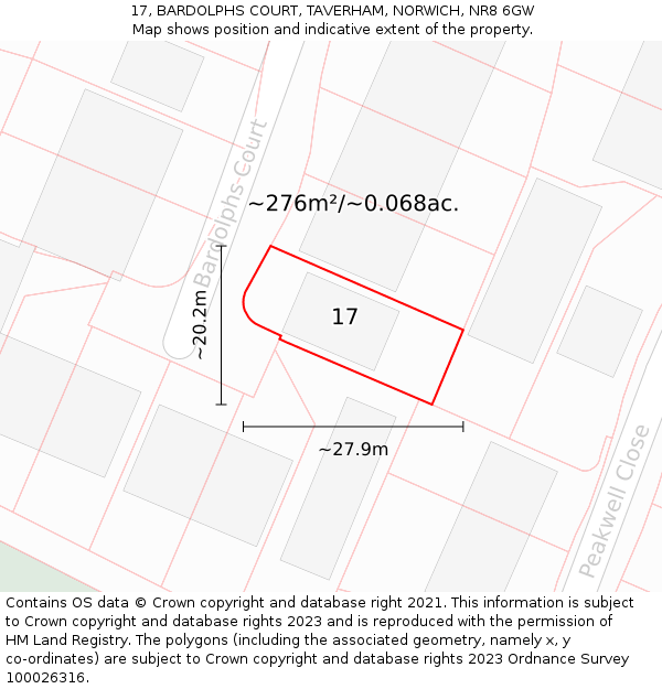 17, BARDOLPHS COURT, TAVERHAM, NORWICH, NR8 6GW: Plot and title map