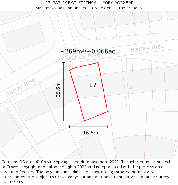 17, BARLEY RISE, STRENSALL, YORK, YO32 5AB: Plot and title map