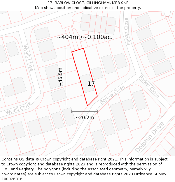 17, BARLOW CLOSE, GILLINGHAM, ME8 9NF: Plot and title map