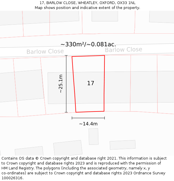 17, BARLOW CLOSE, WHEATLEY, OXFORD, OX33 1NL: Plot and title map