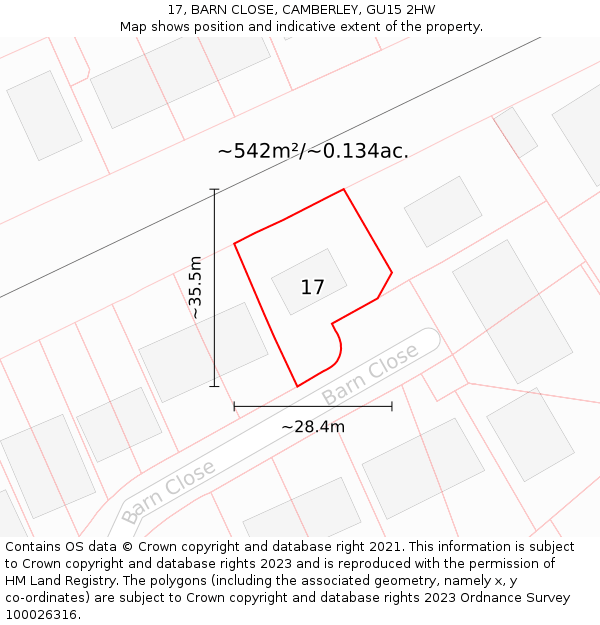 17, BARN CLOSE, CAMBERLEY, GU15 2HW: Plot and title map