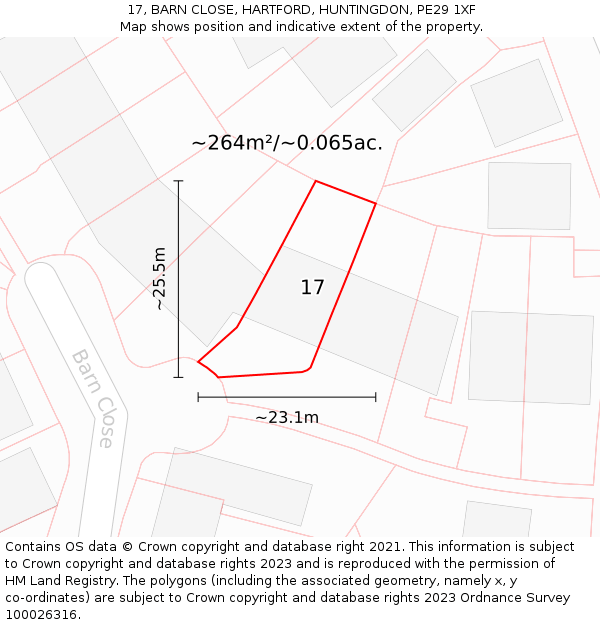 17, BARN CLOSE, HARTFORD, HUNTINGDON, PE29 1XF: Plot and title map