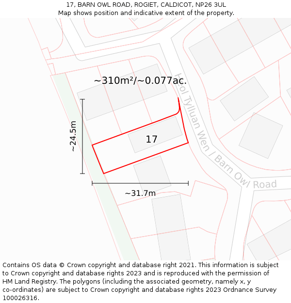 17, BARN OWL ROAD, ROGIET, CALDICOT, NP26 3UL: Plot and title map