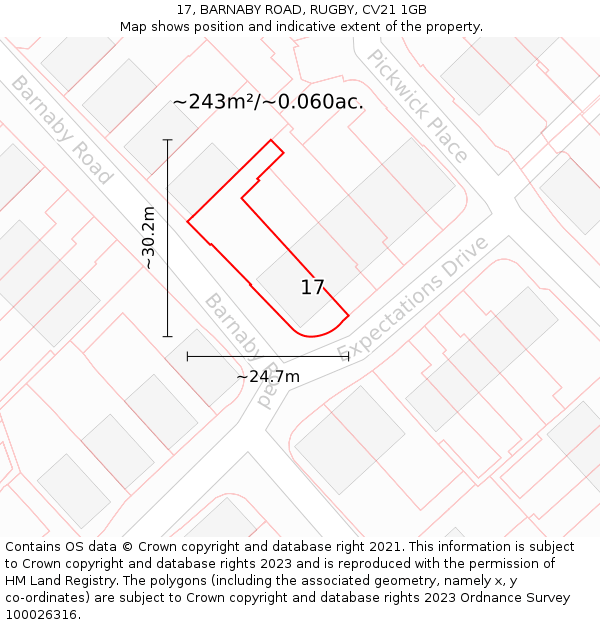 17, BARNABY ROAD, RUGBY, CV21 1GB: Plot and title map