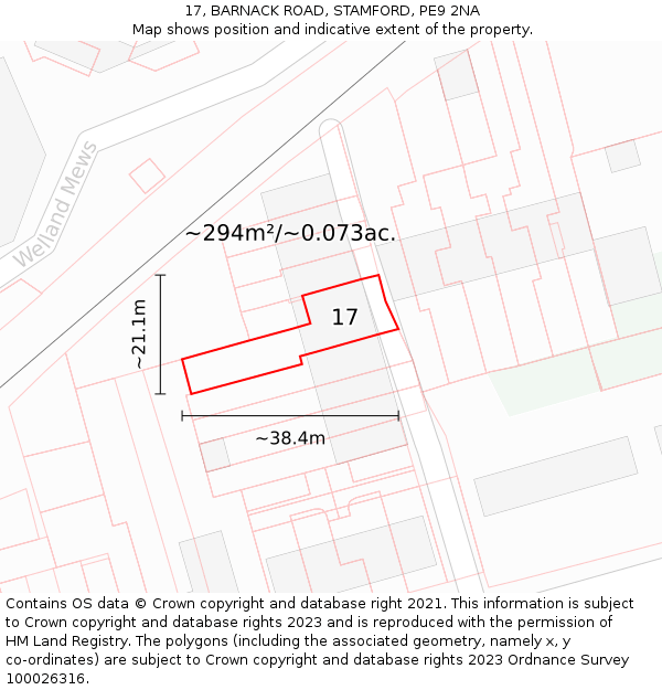 17, BARNACK ROAD, STAMFORD, PE9 2NA: Plot and title map