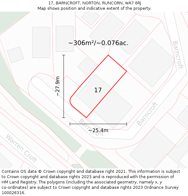 17, BARNCROFT, NORTON, RUNCORN, WA7 6RJ: Plot and title map