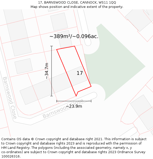 17, BARNSWOOD CLOSE, CANNOCK, WS11 1QQ: Plot and title map