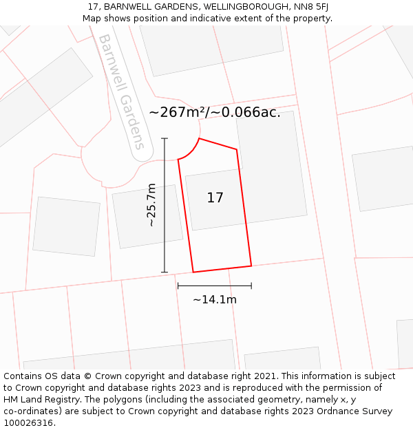 17, BARNWELL GARDENS, WELLINGBOROUGH, NN8 5FJ: Plot and title map