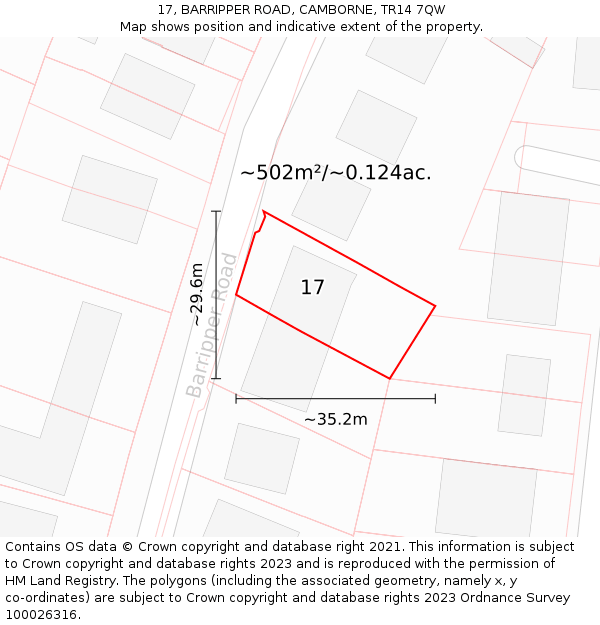 17, BARRIPPER ROAD, CAMBORNE, TR14 7QW: Plot and title map