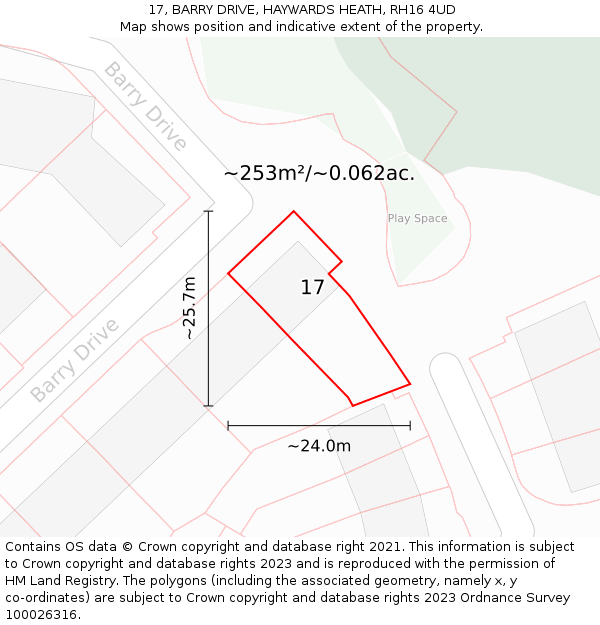 17, BARRY DRIVE, HAYWARDS HEATH, RH16 4UD: Plot and title map