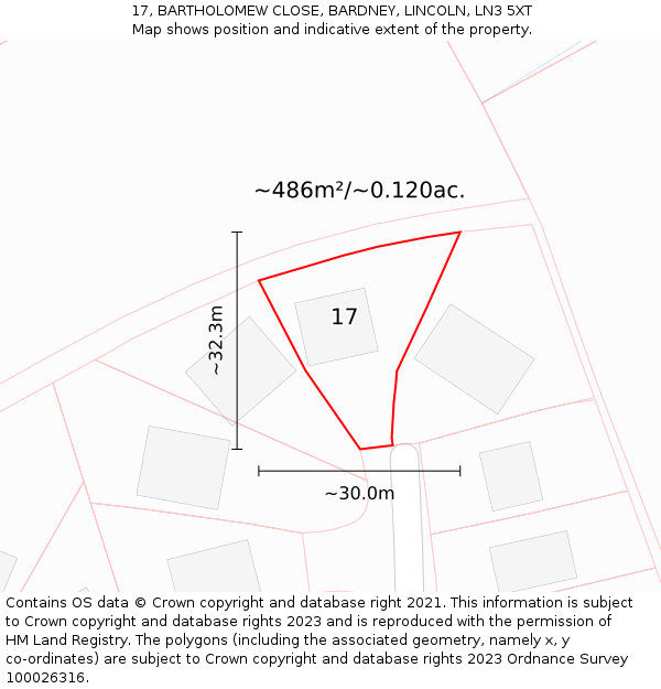 17, BARTHOLOMEW CLOSE, BARDNEY, LINCOLN, LN3 5XT: Plot and title map