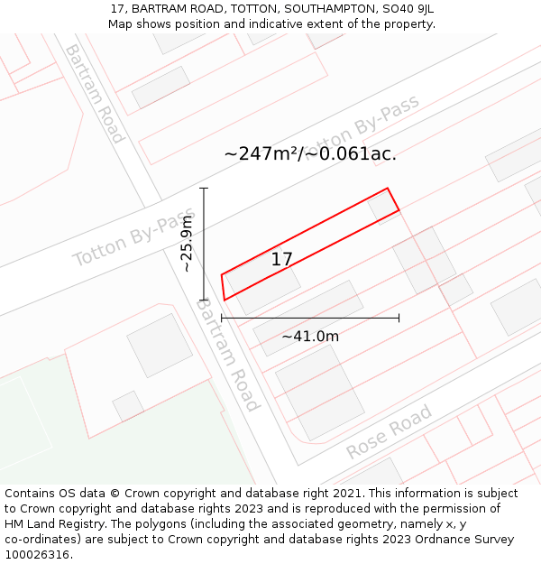 17, BARTRAM ROAD, TOTTON, SOUTHAMPTON, SO40 9JL: Plot and title map