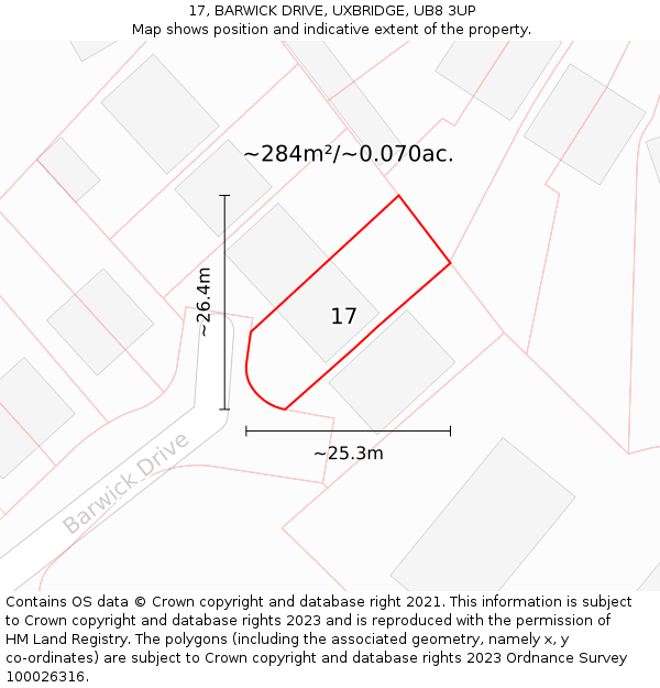 17, BARWICK DRIVE, UXBRIDGE, UB8 3UP: Plot and title map
