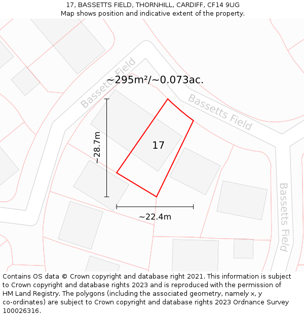 17, BASSETTS FIELD, THORNHILL, CARDIFF, CF14 9UG: Plot and title map