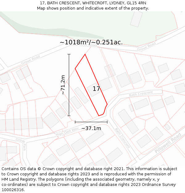 17, BATH CRESCENT, WHITECROFT, LYDNEY, GL15 4RN: Plot and title map