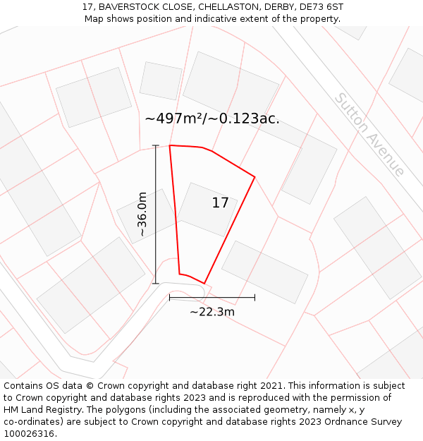 17, BAVERSTOCK CLOSE, CHELLASTON, DERBY, DE73 6ST: Plot and title map