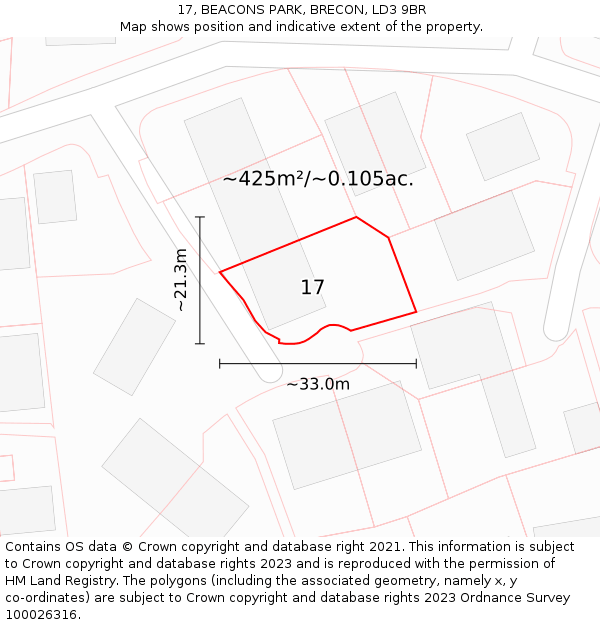 17, BEACONS PARK, BRECON, LD3 9BR: Plot and title map