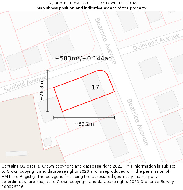 17, BEATRICE AVENUE, FELIXSTOWE, IP11 9HA: Plot and title map