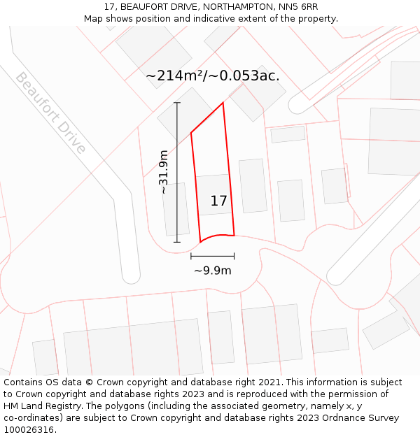 17, BEAUFORT DRIVE, NORTHAMPTON, NN5 6RR: Plot and title map