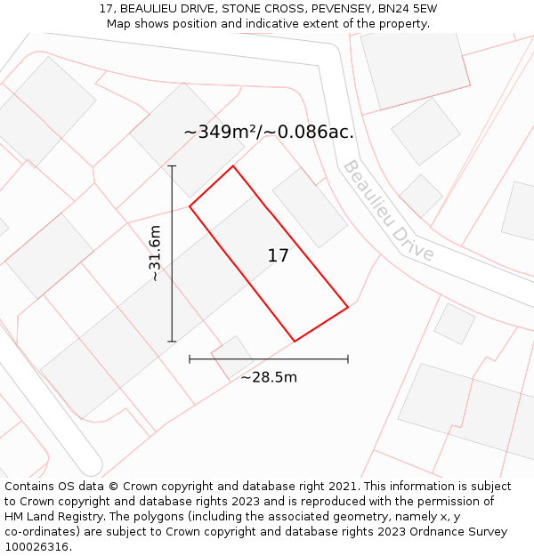 17, BEAULIEU DRIVE, STONE CROSS, PEVENSEY, BN24 5EW: Plot and title map