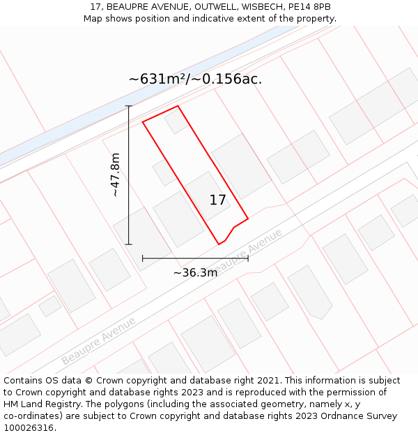 17, BEAUPRE AVENUE, OUTWELL, WISBECH, PE14 8PB: Plot and title map