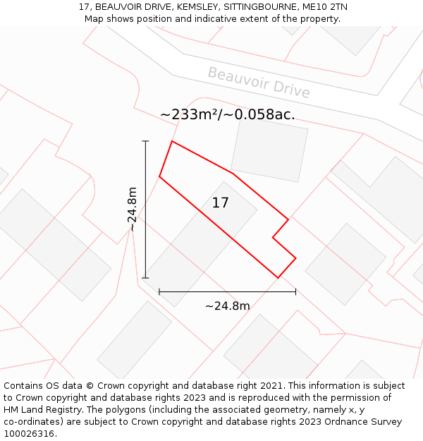 17, BEAUVOIR DRIVE, KEMSLEY, SITTINGBOURNE, ME10 2TN: Plot and title map