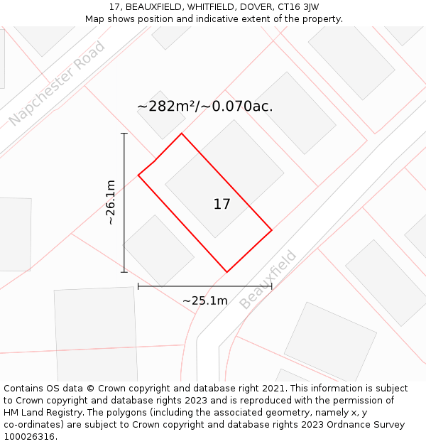 17, BEAUXFIELD, WHITFIELD, DOVER, CT16 3JW: Plot and title map