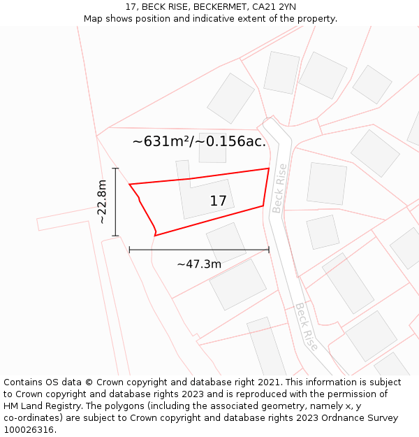 17, BECK RISE, BECKERMET, CA21 2YN: Plot and title map