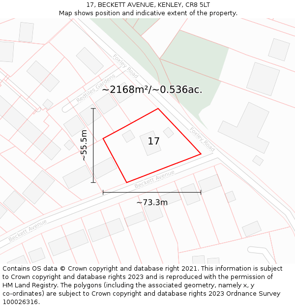 17, BECKETT AVENUE, KENLEY, CR8 5LT: Plot and title map