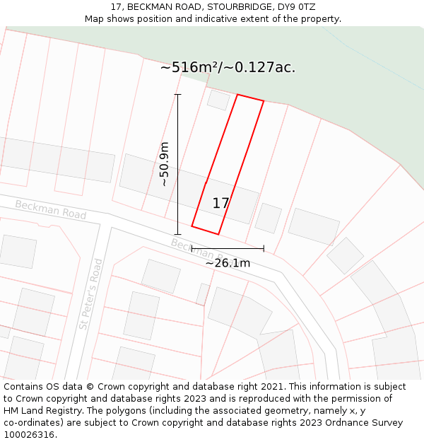 17, BECKMAN ROAD, STOURBRIDGE, DY9 0TZ: Plot and title map