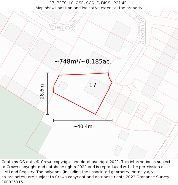 17, BEECH CLOSE, SCOLE, DISS, IP21 4EH: Plot and title map